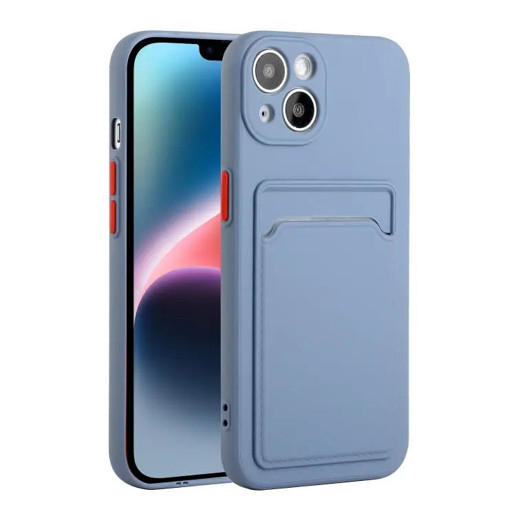 Card Slot Design Shockproof TPU Phone Case - For iPhone 14 Plus / Grey - Apple Accessories