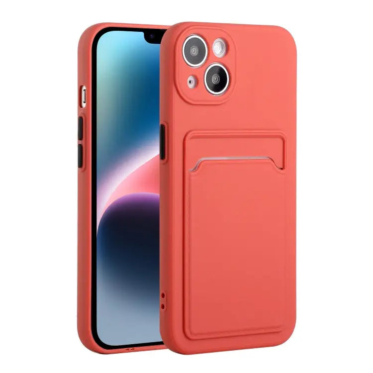 Card Slot Design Shockproof TPU Phone Case - For iPhone 14 Plus / Plum Red - Apple Accessories