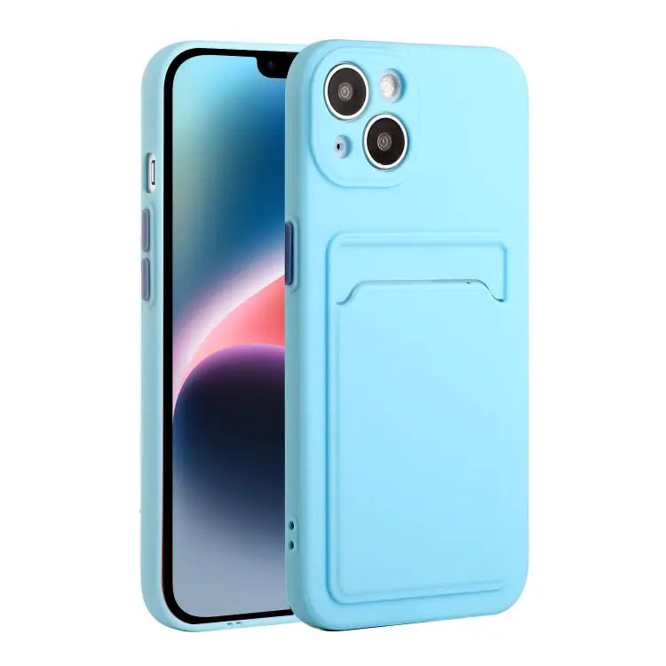 Card Slot Design Shockproof TPU Phone Case - For iPhone 14 Plus / Sky Blue - Apple Accessories