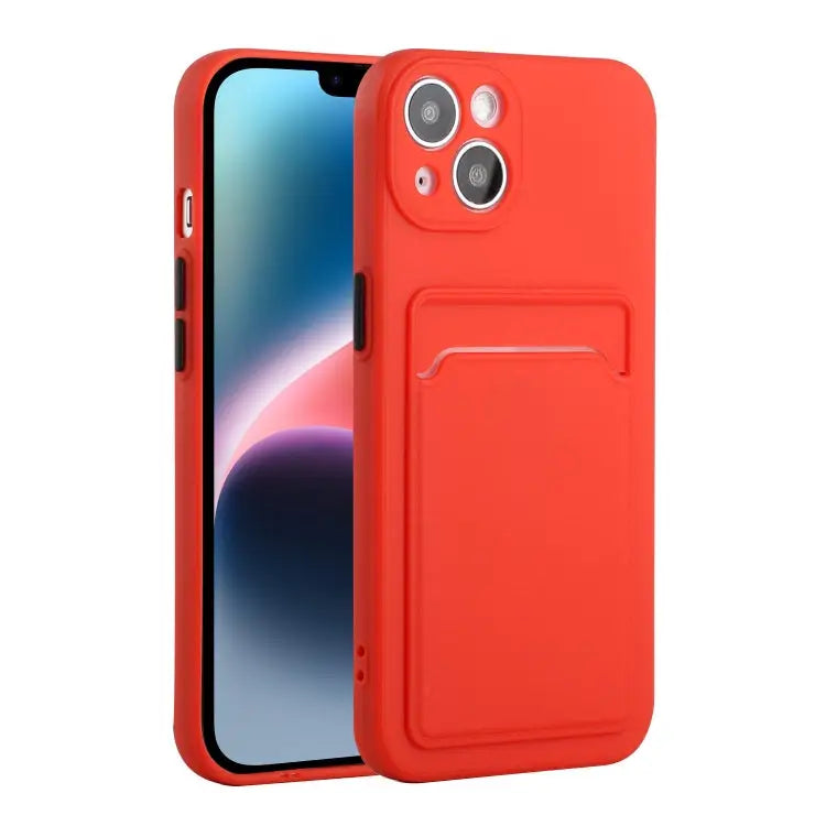 Card Slot Design Shockproof TPU Phone Case - For iPhone 14 / Red - Apple Accessories