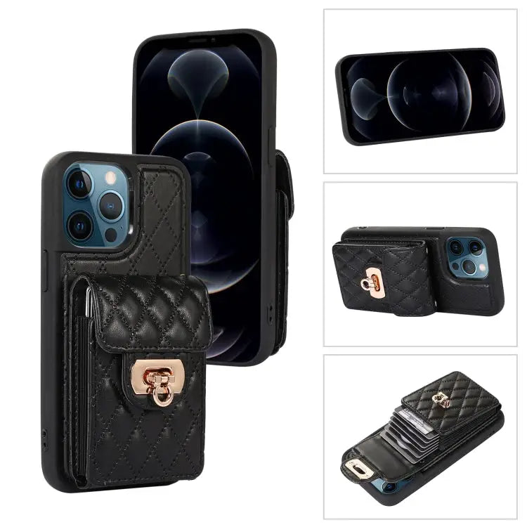 Card Slot Leather Phone Case with Short Lanyard For iPhone 13 Pro Max For iPhone 13 Pro For iPhone 13 For iPhone 12 Pro