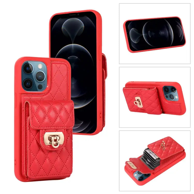 Card Slot Leather Phone Case with Short Lanyard For iPhone 13 Pro Max For iPhone 13 Pro For iPhone 13 For iPhone 12 Pro