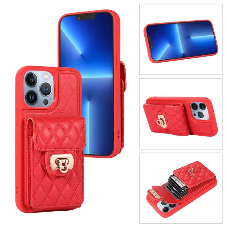 Card Slot Leather Phone Case with Short Lanyard For iPhone 13 Pro Max For iPhone 13 Pro For iPhone 13 For iPhone 12 Pro