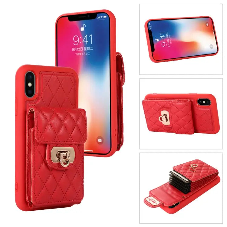 Card Slot Leather Phone Case with Short Lanyard For iPhone XS Max For iPhone XS / X For iPhone XR - For iPhone XS Max