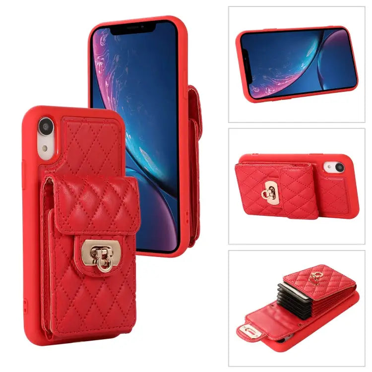 Card Slot Leather Phone Case with Short Lanyard For iPhone XS Max For iPhone XS / X For iPhone XR - For iPhone XR / Red