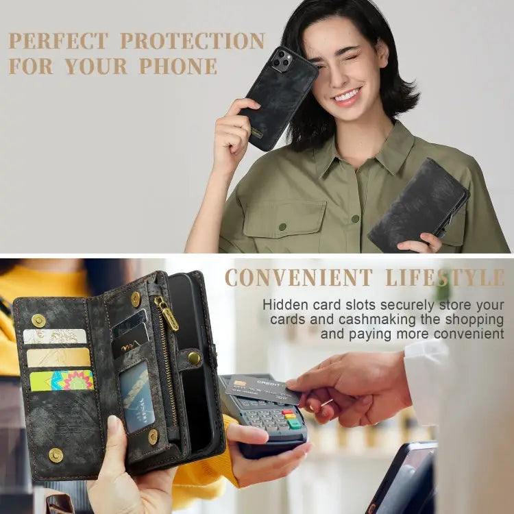 CaseMe-008 Detachable Multifunctional Horizontal Flip Leather Case with Card Slot & Holder & Zipper Wallet & Photo Frame