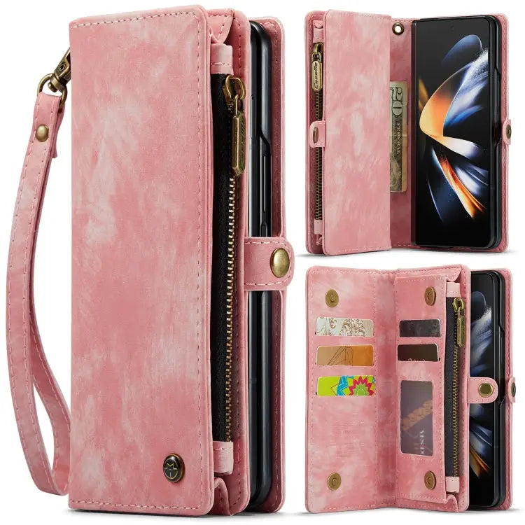 CaseMe 008 Detachable Multifunctional Leather Phone Case For Samsung Galaxy Z Fold4 - For Samsung Galaxy Z Fold4 / Pink