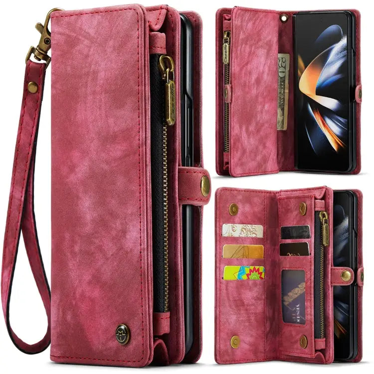CaseMe 008 Detachable Multifunctional Leather Phone Case For Samsung Galaxy Z Fold4 - For Samsung Galaxy Z Fold4 / Red