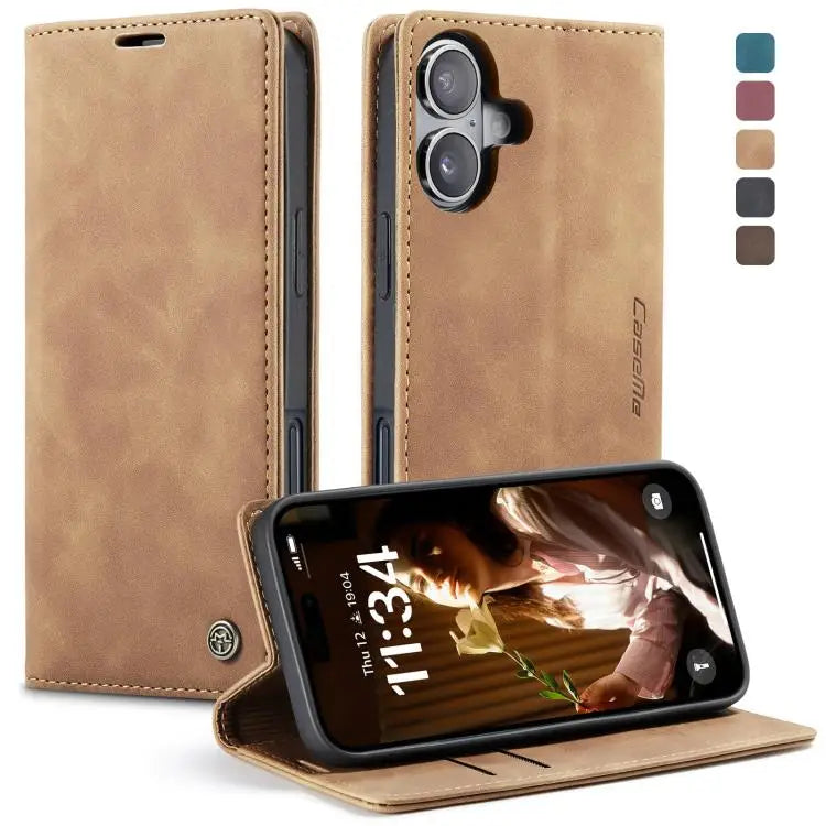 CaseMe 013 Multifunctional Horizontal Flip Leather Phone Case - For iPhone 16 / Brown - Apple Accessories