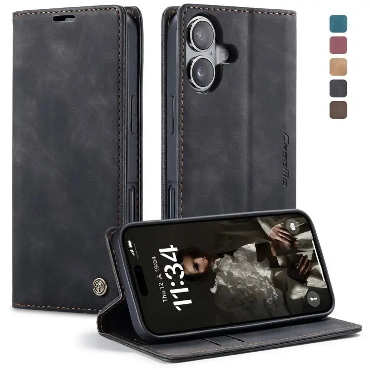 CaseMe 013 Multifunctional Horizontal Flip Leather Phone Case - For iPhone 16 / Black - Apple Accessories