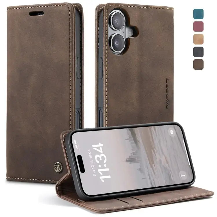 CaseMe 013 Multifunctional Horizontal Flip Leather Phone Case - For iPhone 16 / Coffee - Apple Accessories