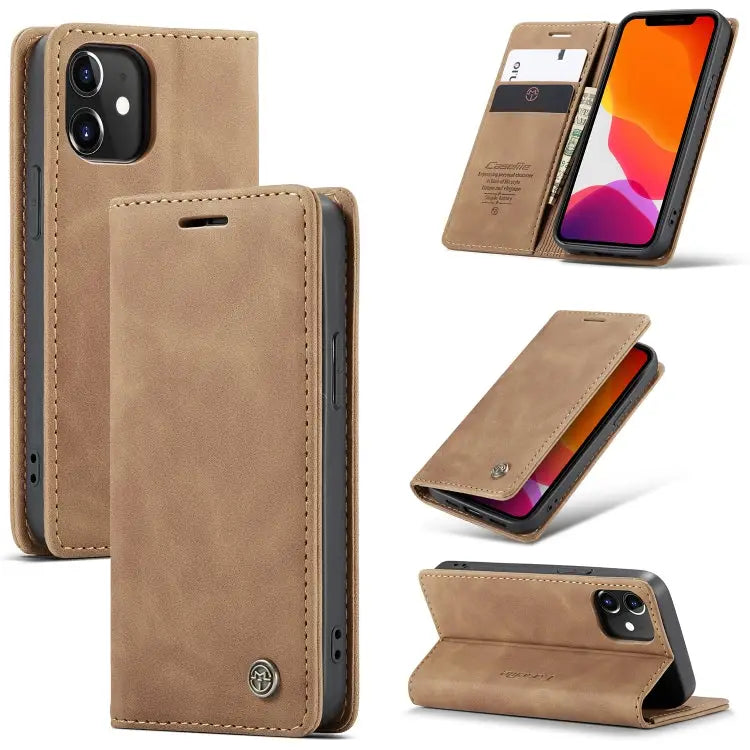 CaseMe-013 Multifunctional Retro Frosted Horizontal Flip Leather Case with Card Slot & Holder & Wallet For iPhone 12