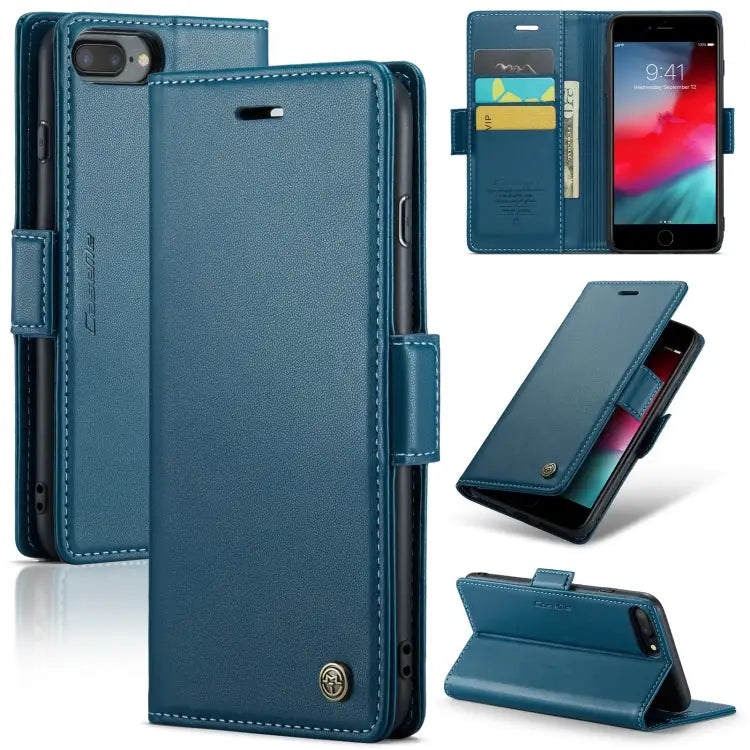 CaseMe 023 Butterfly Buckle Litchi Texture RFID Anti-theft Leather Phone Case - For iPhone 6 Plus/7 Plus/8 Plus / Blue