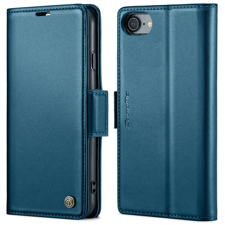 CaseMe 023 Butterfly Buckle Litchi Texture RFID Anti-theft Leather Phone Case - For iPhone SE 2022/SE 2020/6/7/8 / Blue
