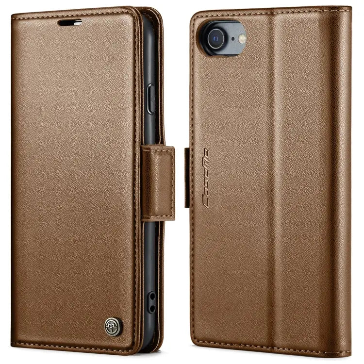 CaseMe 023 Butterfly Buckle Litchi Texture RFID Anti-theft Leather Phone Case - For iPhone SE 2022/SE 2020/6/7/8 / Brown