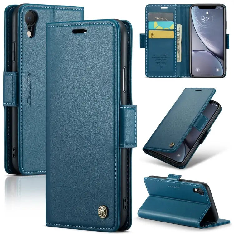 CaseMe 023 Butterfly Buckle Litchi Texture RFID Anti-theft Leather Phone Case - For iPhone XR / Blue