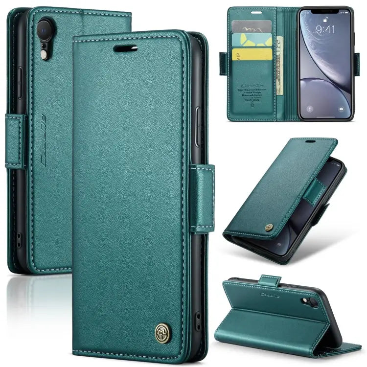 CaseMe 023 Butterfly Buckle Litchi Texture RFID Anti-theft Leather Phone Case - For iPhone XR / Pearly Blue