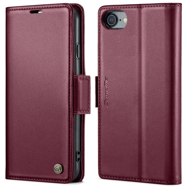 CaseMe 023 Butterfly Buckle Litchi Texture RFID Anti-theft Leather Phone Case - For iPhone SE 2022/SE 2020/6/7/8 / Wine