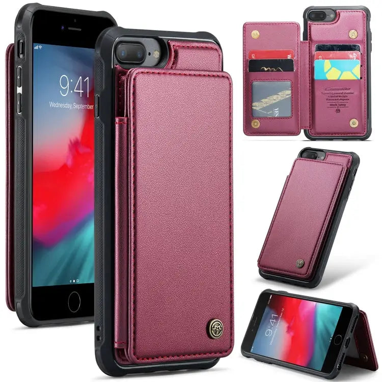CaseMe C22 Card Slots Holder RFID Anti-theft Phone Case For iPhone 8 Plus / 7 Plus - For iPhone 8 Plus / 7 Plus / Wine