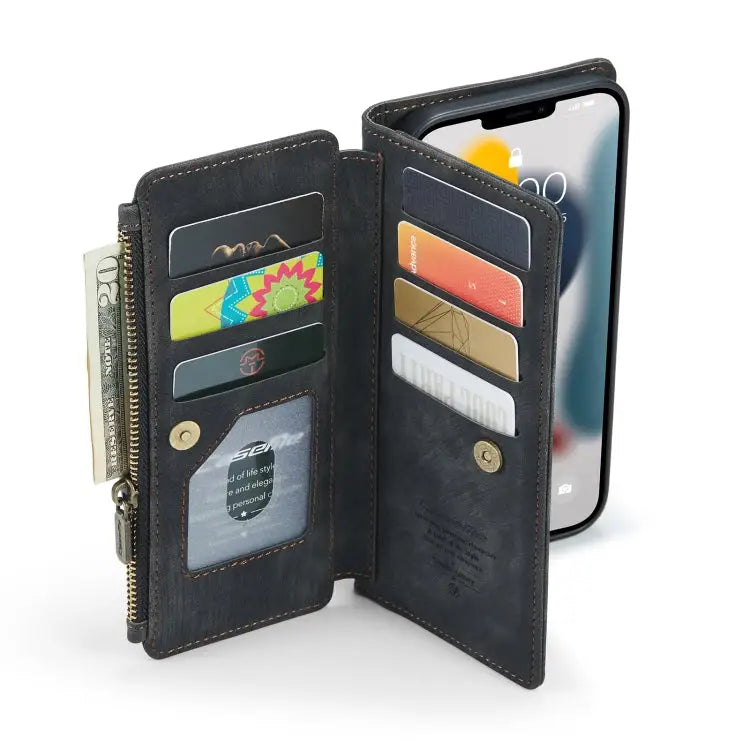 CaseMe-C30 PU + TPU Multifunctional Horizontal Flip Leather Case with Holder & Card Slot & Wallet & Zipper Pocket