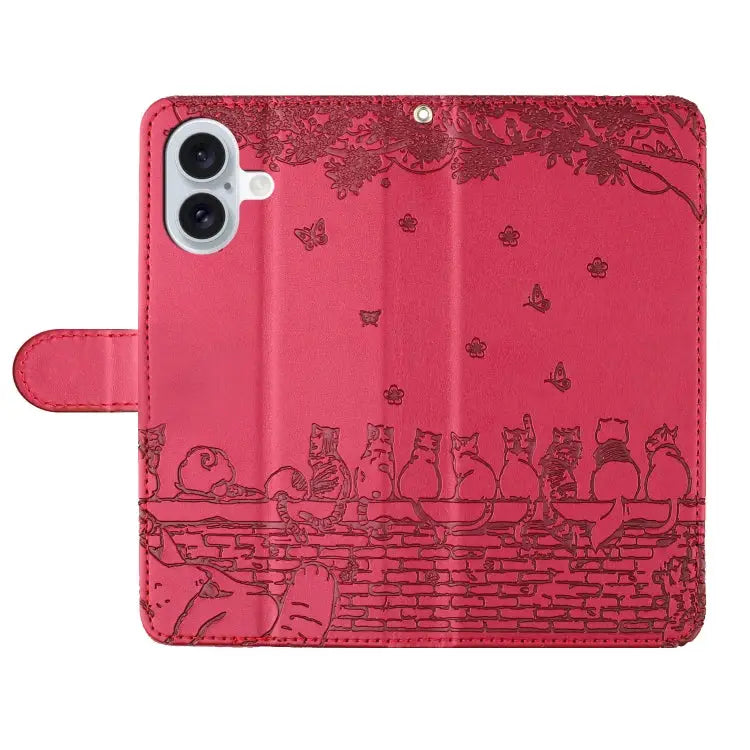 Cat Embossing Pattern Leather Phone Case with Lanyard