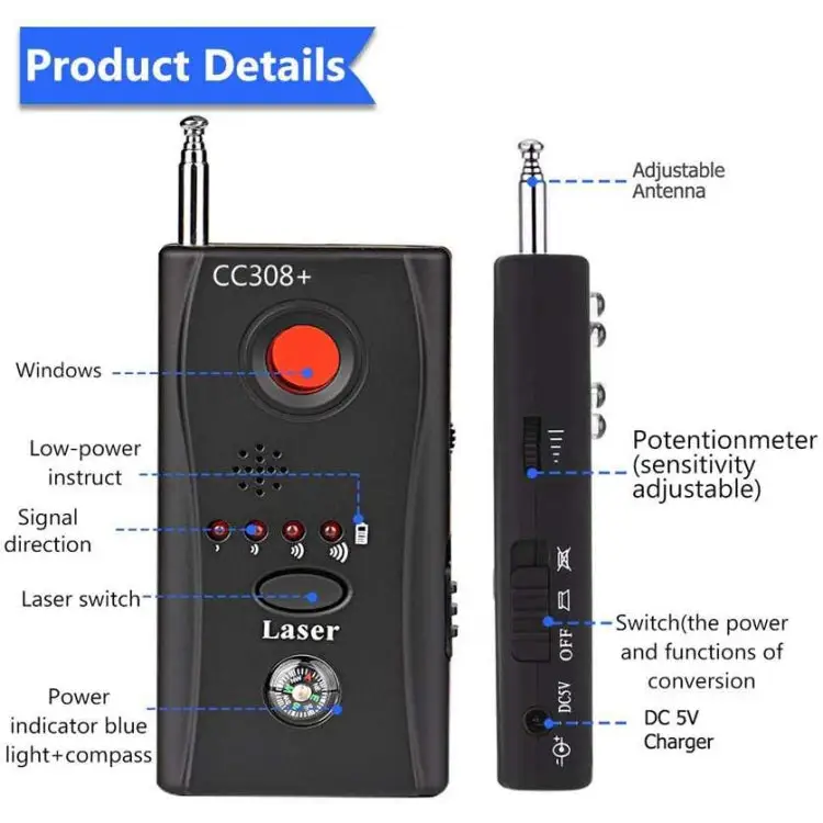 CC308 Full Range Camera Laser Detector Mini Wireless Camera Signal GSM Device Finder