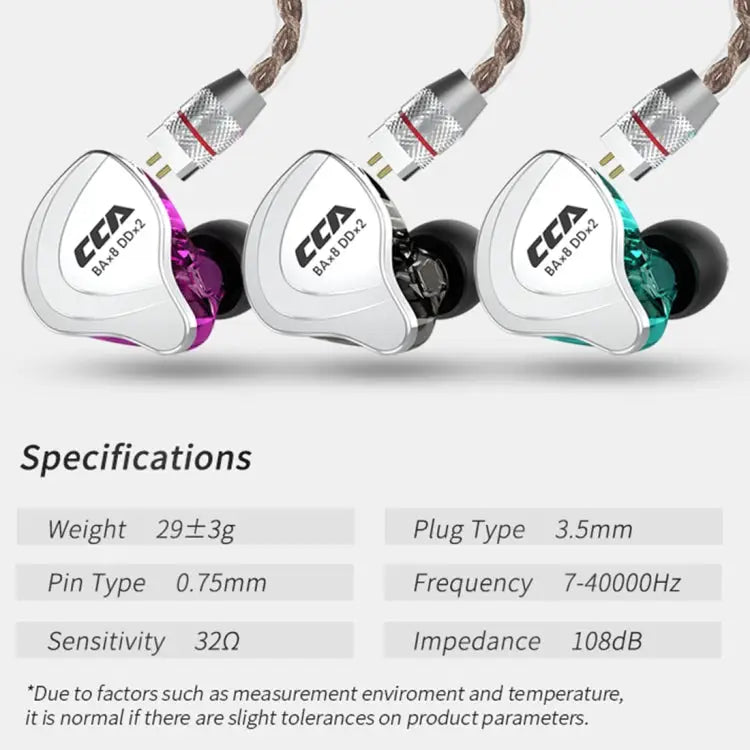 CCA CCA-C10 3.5mm Gold Plated Plug Ten Unit Hybrid Wire-controlled In-ear Earphone with Mic without Mic - Apple