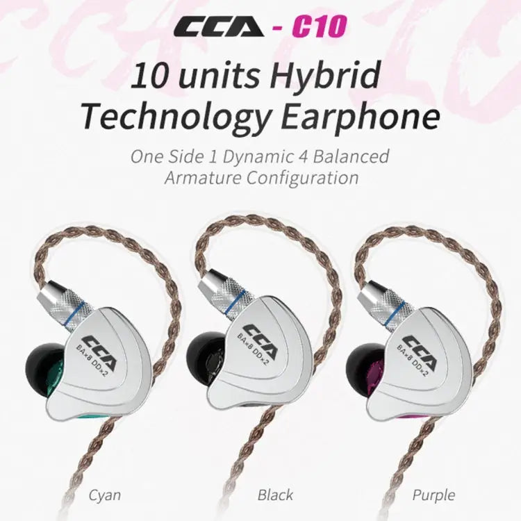 CCA CCA-C10 3.5mm Gold Plated Plug Ten Unit Hybrid Wire-controlled In-ear Earphone with Mic without Mic - Apple