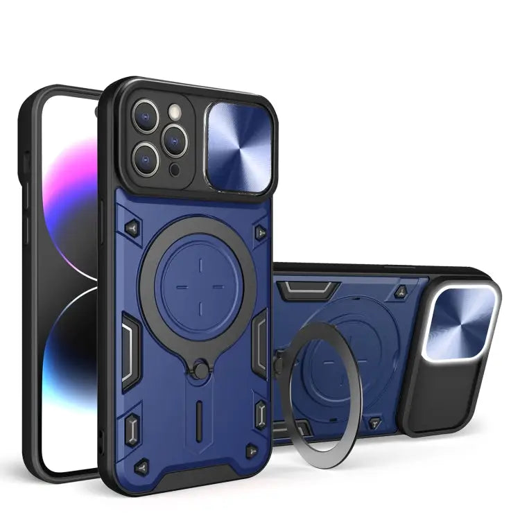CD Texture Sliding Camshield Magnetic Holder Phone Case - For iPhone 11 Pro Max / Blue