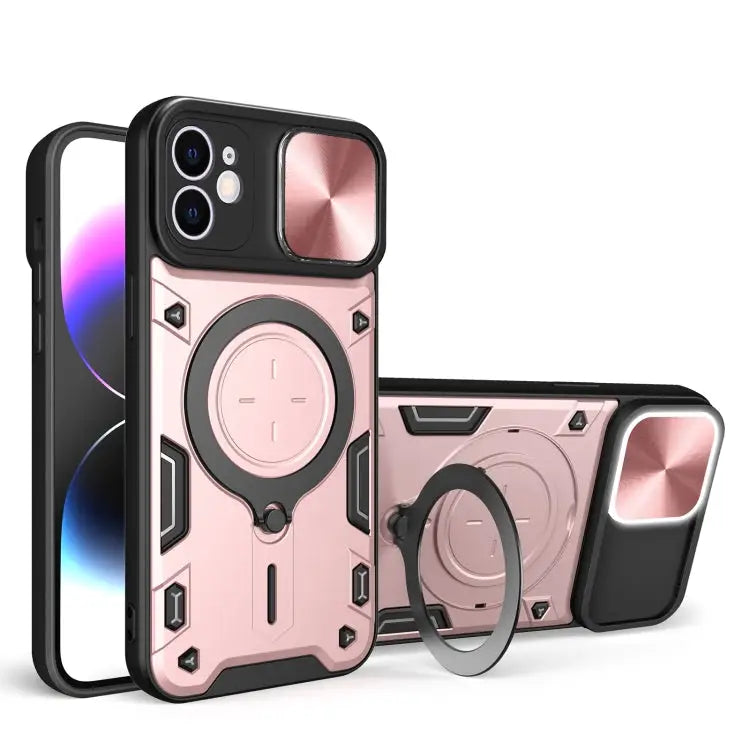 CD Texture Sliding Camshield Magnetic Holder Phone Case - For iPhone 12 / Pink