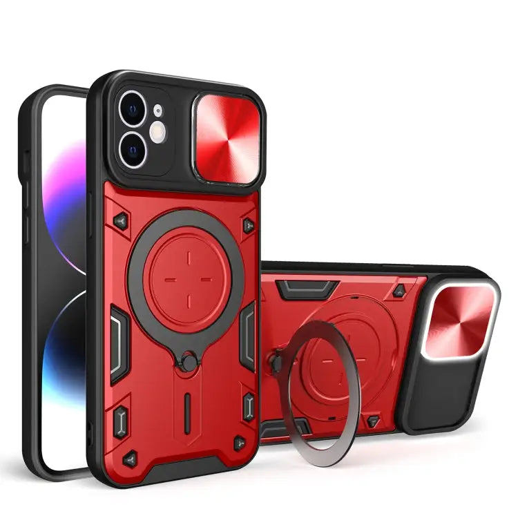 CD Texture Sliding Camshield Magnetic Holder Phone Case - For iPhone 12 / Red