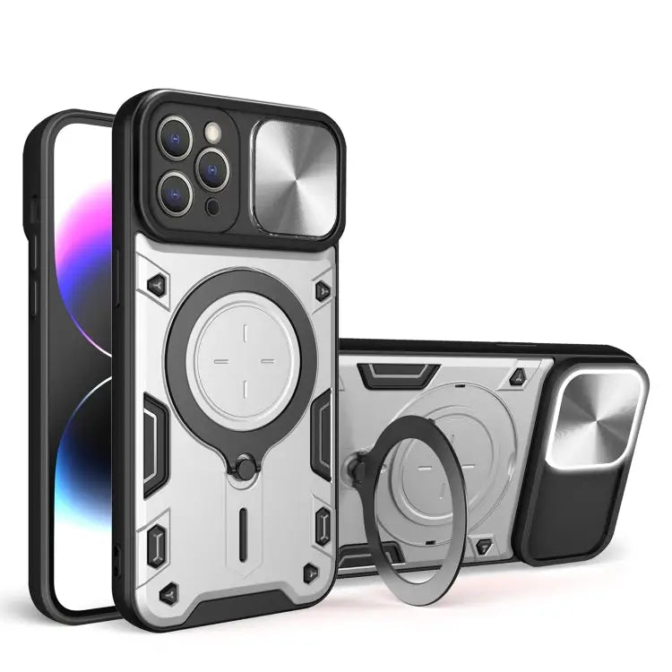 CD Texture Sliding Camshield Magnetic Holder Phone Case - For iPhone 12 Pro Max / Silver