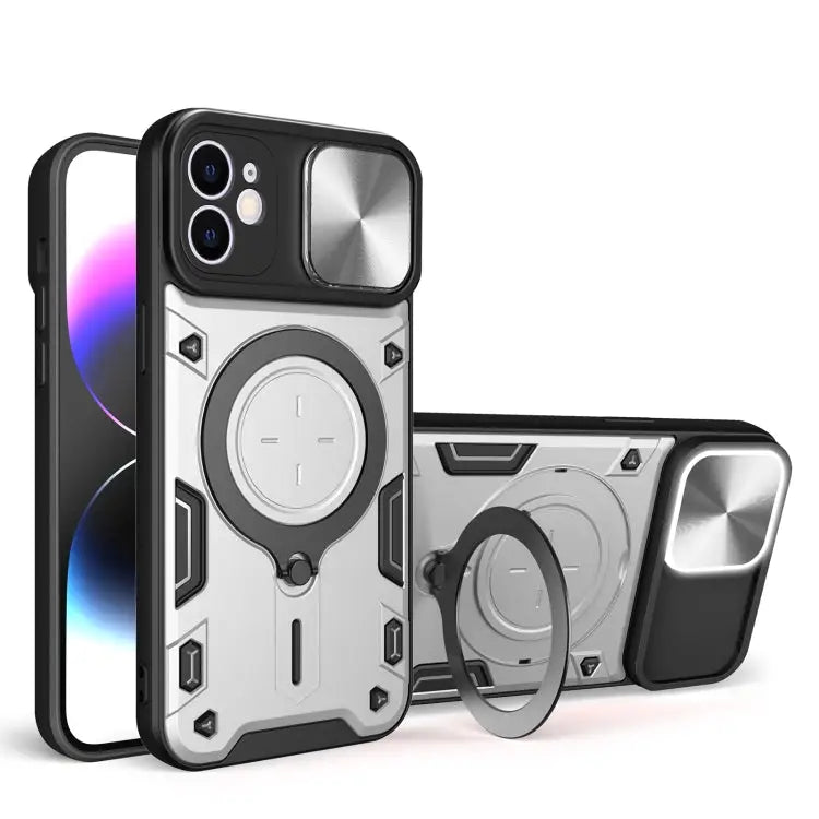 CD Texture Sliding Camshield Magnetic Holder Phone Case - For iPhone 12 / Silver