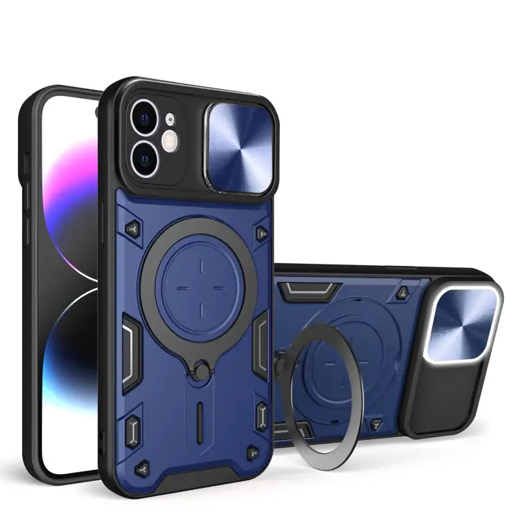 CD Texture Sliding Camshield Magnetic Holder Phone Case - For iPhone 12 / Blue