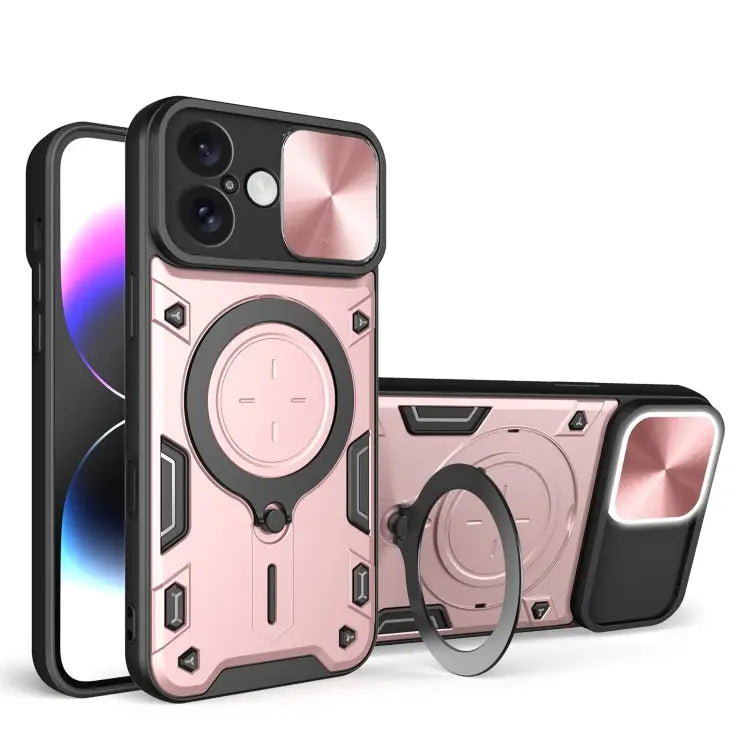 CD Texture Sliding Camshield Magnetic Holder Phone Case - For iPhone 16 / Pink