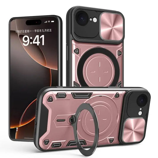 CD Texture Sliding Camshield Magnetic Holder Phone Case - For iPhone 16e / Pink