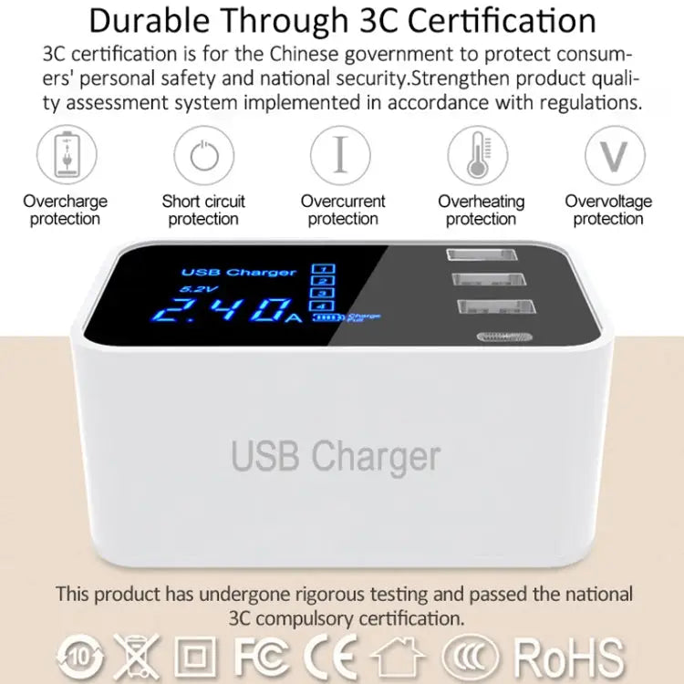 CDA30 20W 3 USB Ports + USB-C / Type-C Ports Multi-function Charger with LED Display UK Plug - UK Plug