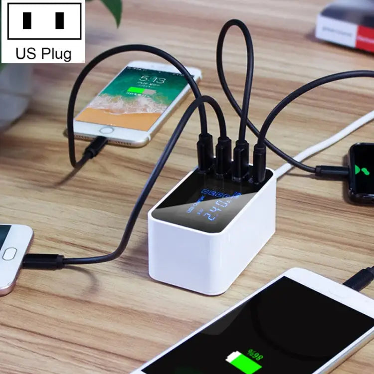 CDA30 20W 3 USB Ports + USB-C / Type-C Ports Multi-function Charger with LED Display US Plug - US Plug