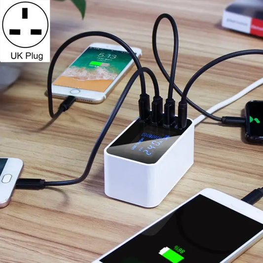 CDA30 20W 3 USB Ports + USB-C / Type-C Ports Multi-function Charger with LED Display UK Plug - UK Plug
