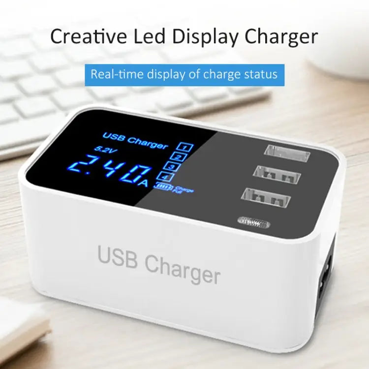 CDA30 20W 3 USB Ports + USB-C / Type-C Ports Multi-function Charger with LED Display US Plug - US Plug