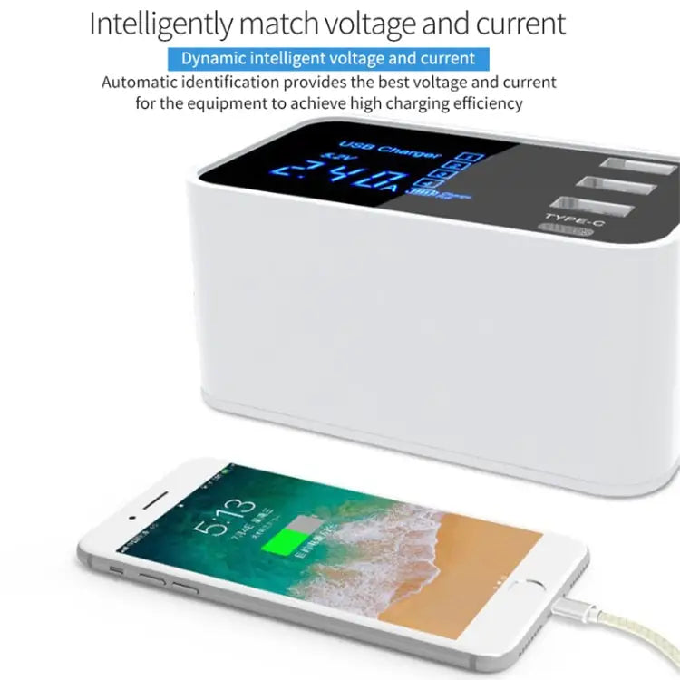 CDA30 20W 3 USB Ports + USB-C / Type-C Ports Multi-function Charger with LED Display US Plug - US Plug