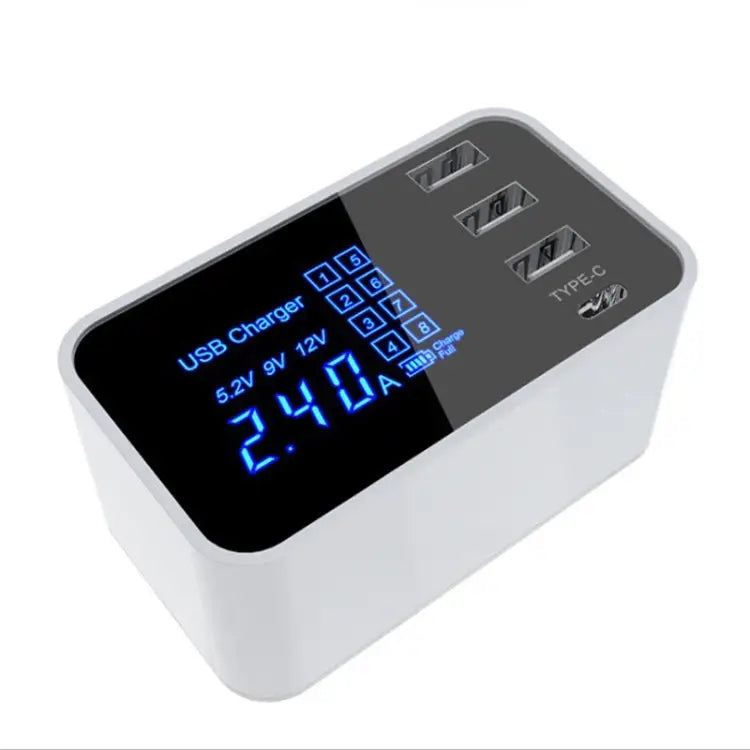 CDA30 20W 3 USB Ports + USB-C / Type-C Ports Multi-function Charger with LED Display US Plug - US Plug