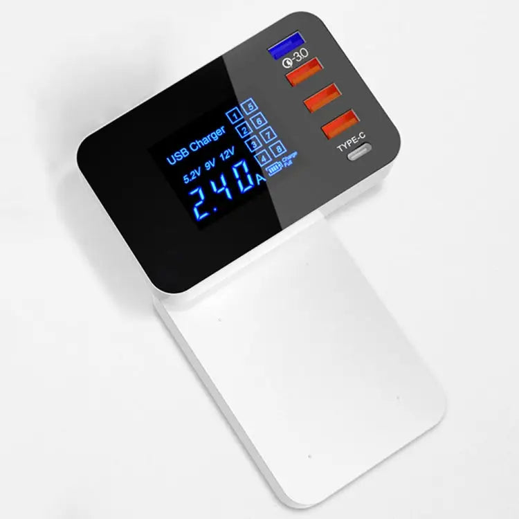 CDA33Q 40W QC 3.0 USB + 3 USB Ports + USB-C / Type-C Ports Multi-function Charger with LED Display EU Plug - EU Plug