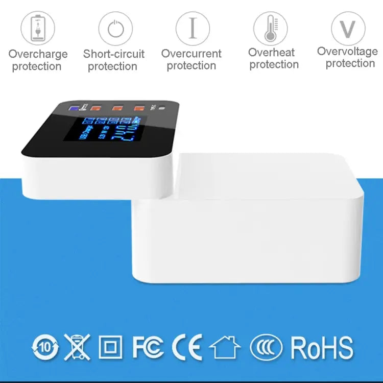 CDA33Q 40W QC 3.0 USB + 3 USB Ports + USB-C / Type-C Ports Multi-function Charger with LED Display AU Plug - AU Plug