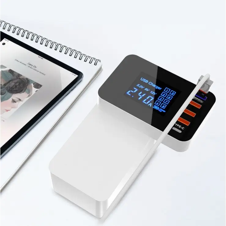 CDA33Q 40W QC 3.0 USB + 3 USB Ports + USB-C / Type-C Ports Multi-function Charger with LED Display EU Plug - EU Plug