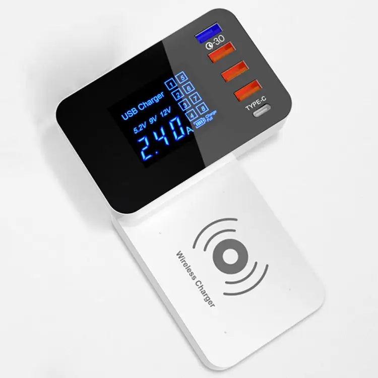 CDA33QW 40W QC 3.0 USB Ports + 3 USB Ports + USB-C / Type-C Ports + Wireless Charging Multi-function Foldable Charger