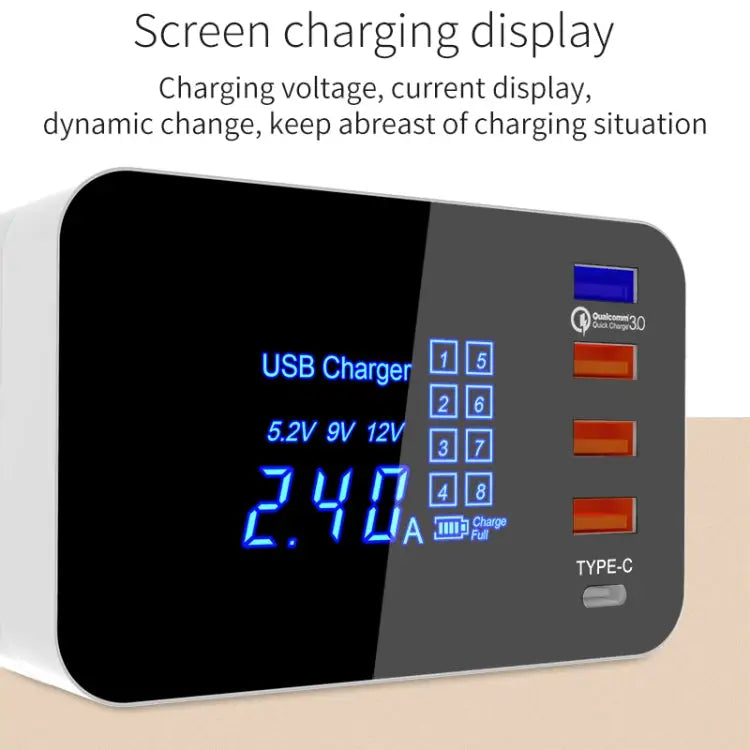 CDA33QW 40W QC 3.0 USB Ports + 3 USB Ports + USB-C / Type-C Ports + Wireless Charging Multi-function Foldable Charger