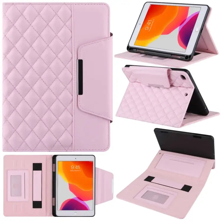 Checkered Pattern Horizontal Flip Leather Case with Holder & Card Slots & Hand Strap For iPad 10.2 (2021 / 2020 / 2019)