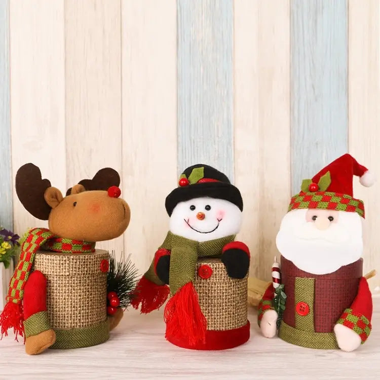 Christmas Decoration Linen Gift Box Cute Snowman Candy Jar Size: 25*10cm Snowman Shape - Snowman Shape