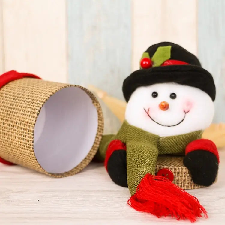 Christmas Decoration Linen Gift Box Cute Snowman Candy Jar Size: 25*10cm Snowman Shape - Snowman Shape